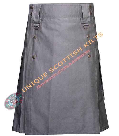 Grey Cotton Utility Kilt Tactical Style Kilt