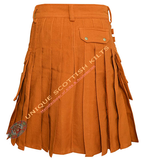 Saffron Gold Tartan Utility Kilt With Adjustable Buckles - Image 4