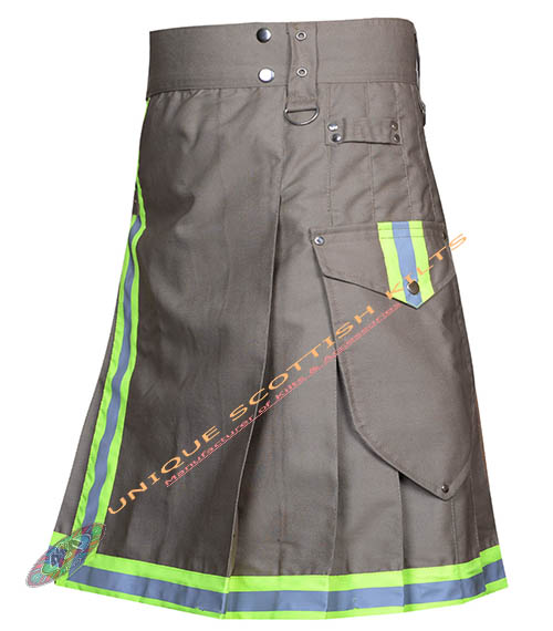 Handmade Firefighter Khaki Cotton Fire Department Utility Kilt - Image 3
