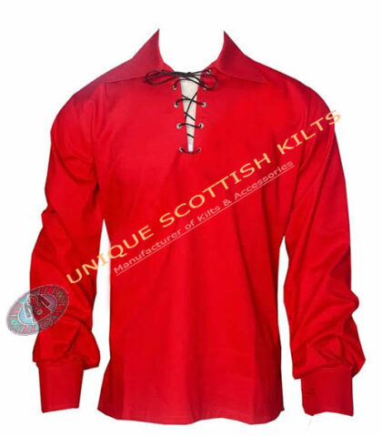 Handmade Scottish Jacobite Red Ghillie Kilt Shirt Custom Made