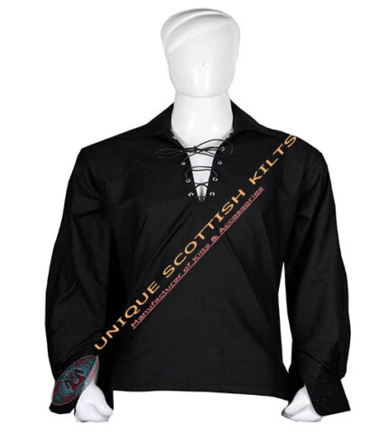 Handmade Scottish Jacobite Black Ghillie Kilt Shirt Custom Made