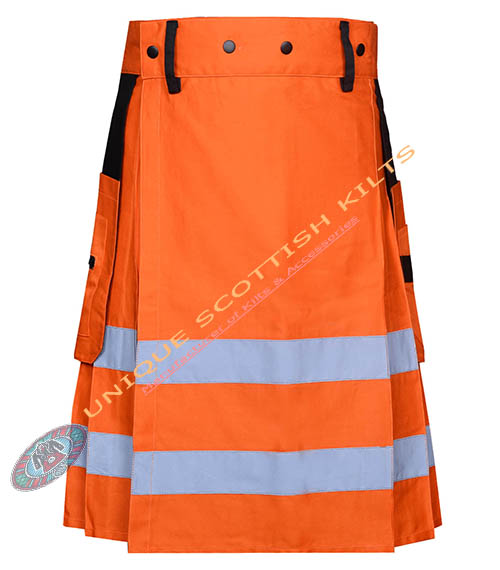 Handmade Firefighter Orange Cotton Fire Department Utility Kilt - Image 2