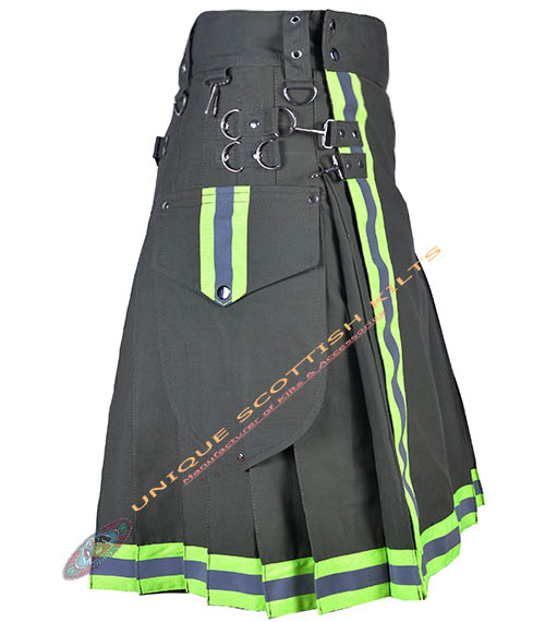 Handmade Firefighter Olive Green Cotton Fire Department Utility Kilt