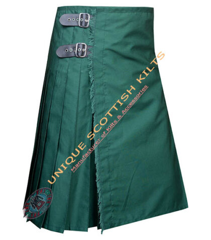 Handmade Solid Green Cotton Adjustable Straps 8 yard Kilt