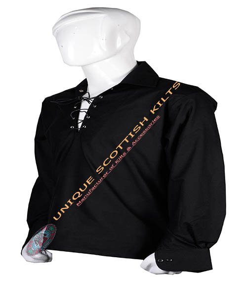 Handmade Scottish Jacobite Black Ghillie Kilt Shirt Custom Made - Image 2