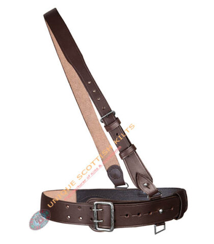 British Military Sam Browne Belt With Crossover Shoulder Strap Brown with Silver