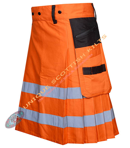 Handmade Firefighter Orange Cotton Fire Department Utility Kilt - Image 3