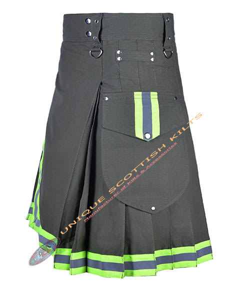 Handmade Firefighter Olive Green Cotton Fire Department Utility Kilt - Image 3
