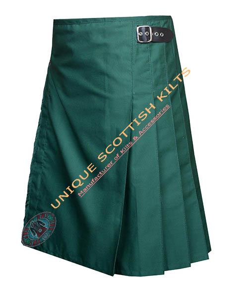 Handmade Solid Green Cotton Adjustable Straps 8 yard Kilt - Image 3