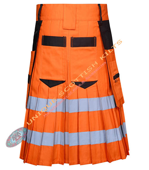 Handmade Firefighter Orange Cotton Fire Department Utility Kilt - Image 4