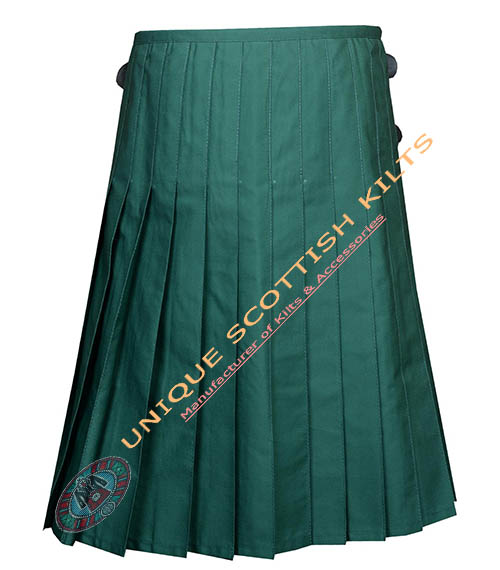 Handmade Solid Green Cotton Adjustable Straps 8 yard Kilt - Image 4