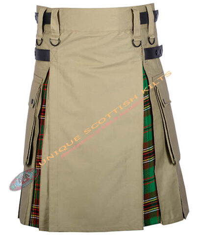 Handmade Tara Murphy Tartan Utility Kilt With Khaki Cotton Hybrid