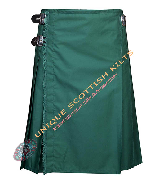 Handmade Solid Green Cotton Adjustable Straps 8 yard Kilt - Image 2