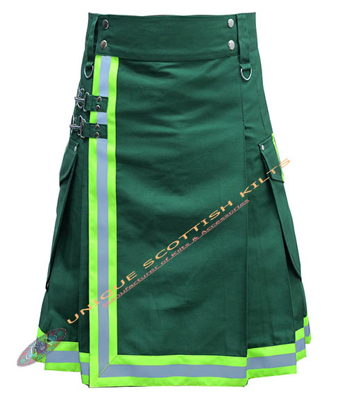 Handmade Firefighter Solid Green Cotton Fire Department Utility Kilt - Image 2