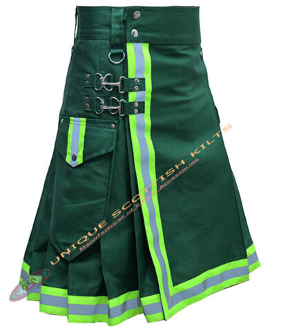 Handmade Firefighter Solid Green Cotton Fire Department Utility Kilt