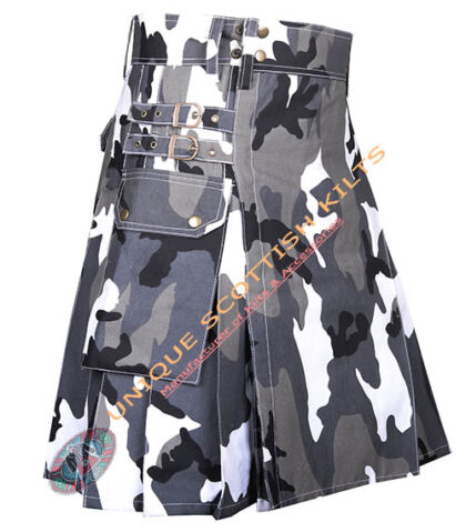 Scottish Handmade Urban camo Utility Kilt With Adjustable Buckles