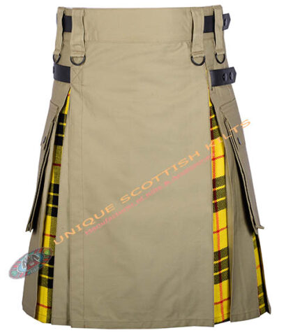 Handmade Macleod of Lewis Tartan Utility Kilt With Khaki Cotton Hybrid