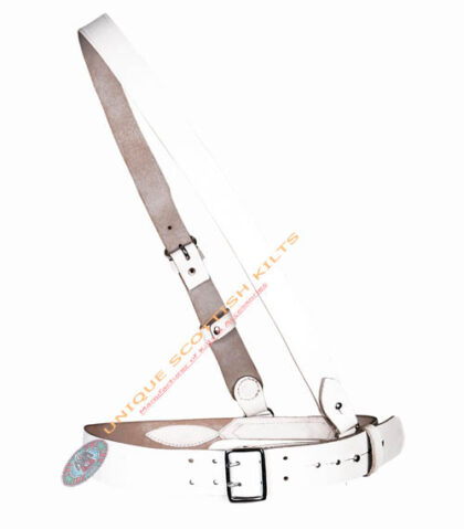 British Military Sam Browne Belt With Crossover Shoulder Strap White with Silver