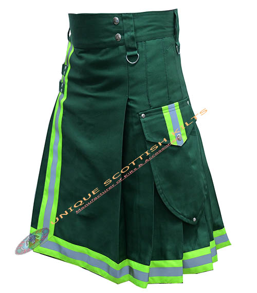 Handmade Firefighter Solid Green Cotton Fire Department Utility Kilt - Image 3