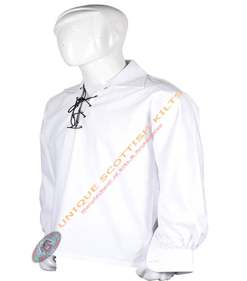 Handmade Scottish Jacobite White Ghillie Kilt Shirt Custom Made - Image 2