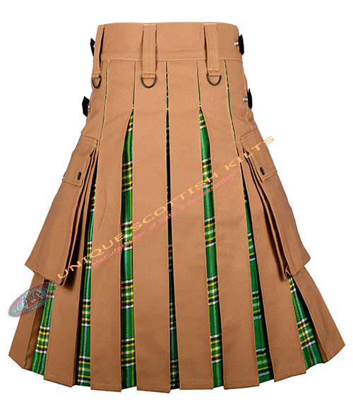 2 Handmade Irish Tartan With Camel Canvas Cotton Utility Hybrid Kilt - Image 2