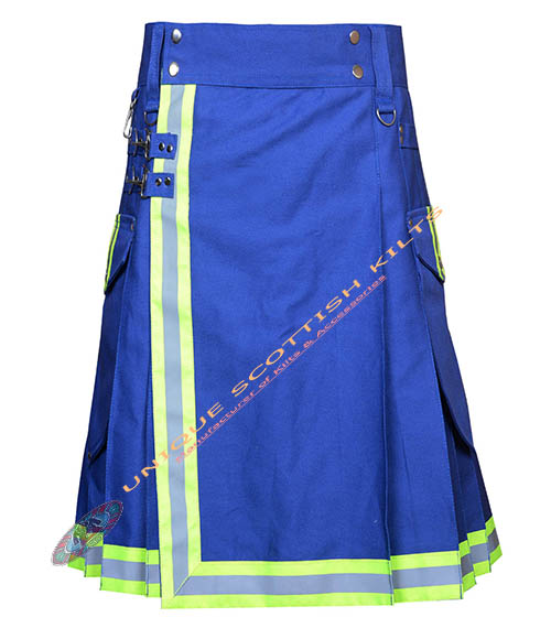 Handmade Firefighter Blue Cotton Fire Department Utility Kilt - Image 2
