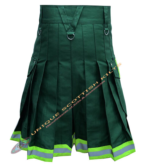 Handmade Firefighter Solid Green Cotton Fire Department Utility Kilt - Image 4