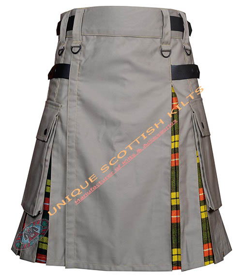 Handmade Buchanan Tartan Utility Kilt With Khaki Cotton Hybrid - Image 2