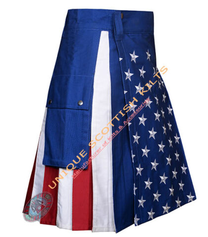 Handmade American Flag Cotton Utility Kilt. USA Flag Hybrid Kilt