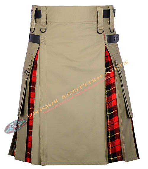 Handmade Wallace Tartan Utility Kilt With Khaki Cotton Hybrid - Image 2