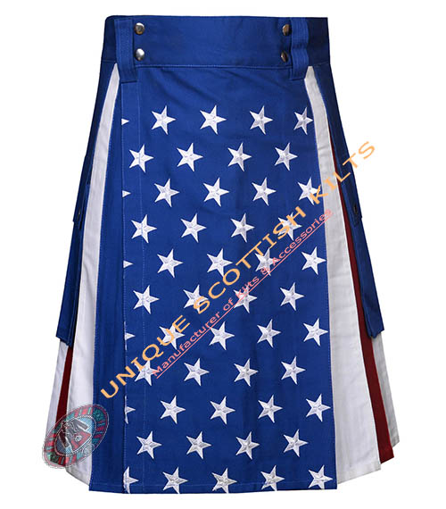 Handmade American Flag Cotton Utility Kilt. USA Flag Hybrid Kilt - Image 2