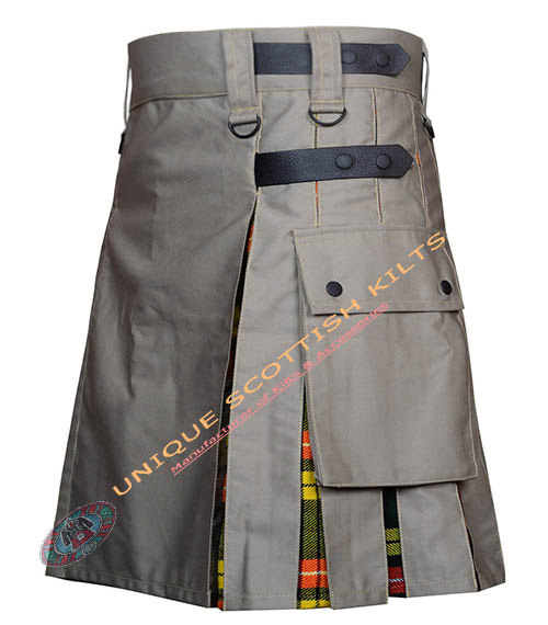 Handmade Buchanan Tartan Utility Kilt With Khaki Cotton Hybrid - Image 3