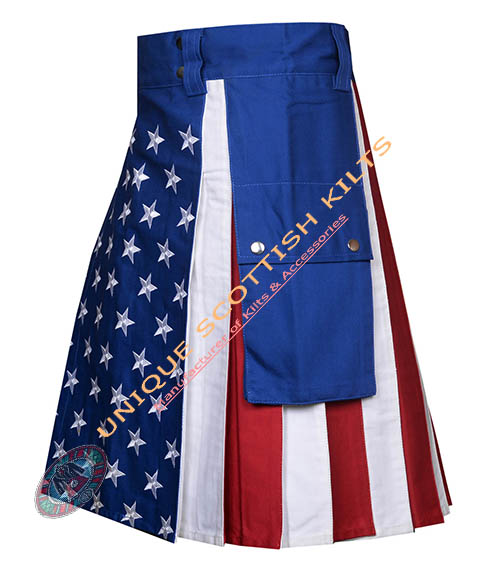 Handmade American Flag Cotton Utility Kilt. USA Flag Hybrid Kilt - Image 3