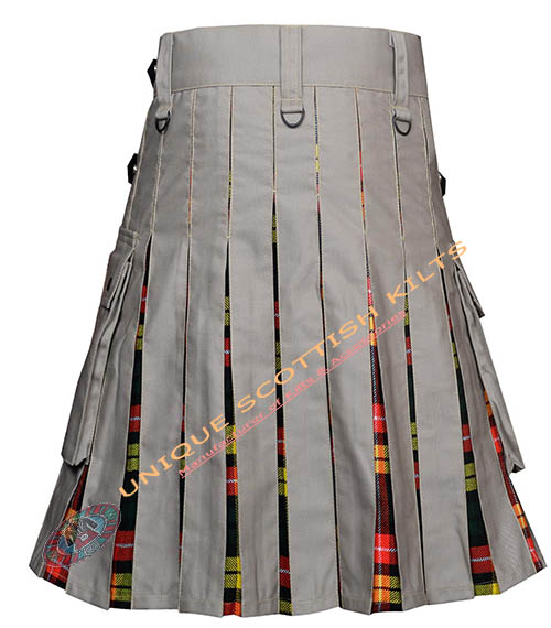 Handmade Buchanan Tartan Utility Kilt With Khaki Cotton Hybrid - Image 4