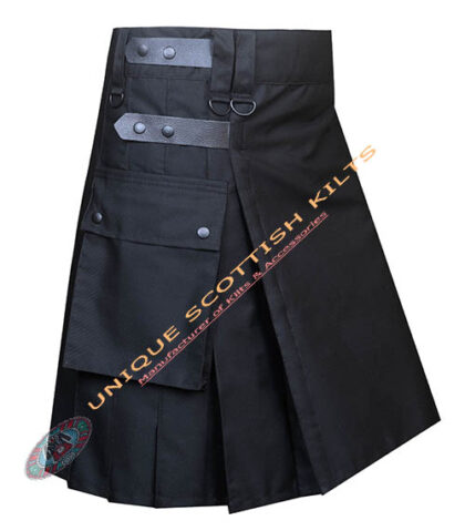 Black Cotton Adjustable Straps Utility Kilt