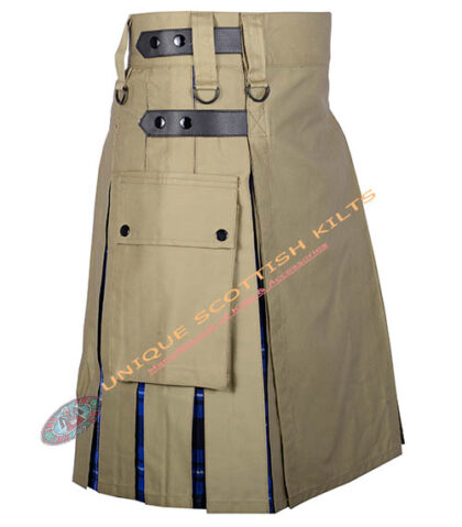 Handmade American Patriot Tartan Utility Kilt With Khaki Cotton Hybrid