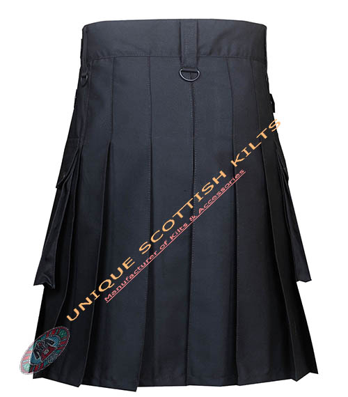 Black Cotton Adjustable Straps Utility Kilt - Image 4