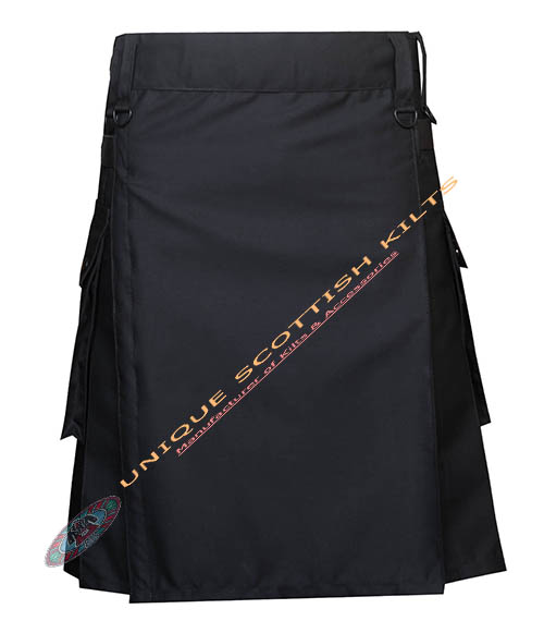 Black Cotton Adjustable Straps Utility Kilt - Image 2