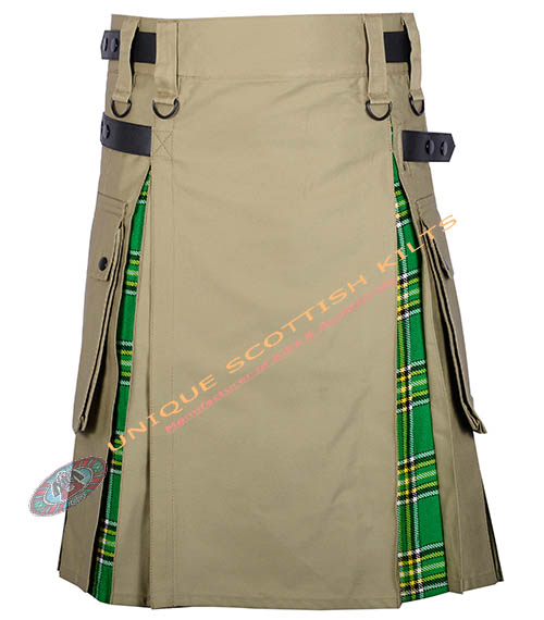 Handmade Irish Tartan Utility Kilt With Khaki Cotton Hybrid - Image 2