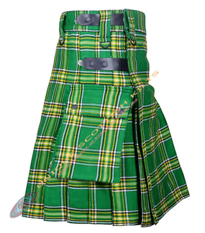 Irish Tartan Utility Kilt With Adjustable Leather Straps