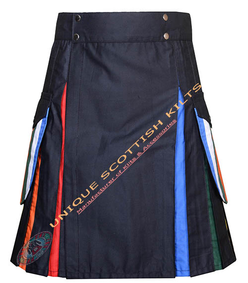 Handmade LGBTQ Cotton Hybrid Utility Kilt, Cargo pockets Rainbow Kilts - Image 2