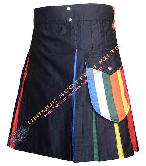 Handmade LGBTQ Cotton Hybrid Utility Kilt, Cargo pockets Rainbow Kilts - Image 3