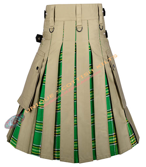Handmade Irish Tartan Utility Kilt With Khaki Cotton Hybrid - Image 3
