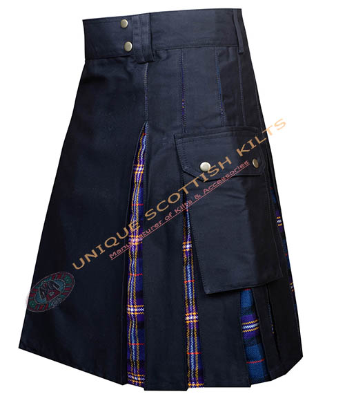 Handmade Masonic Tartan Utility Kilt Black Cotton Hybrid - Image 3