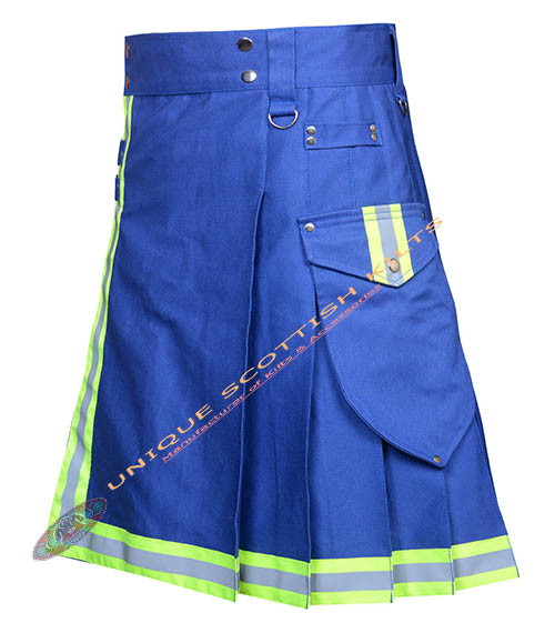 Handmade Firefighter Blue Cotton Fire Department Utility Kilt - Image 3