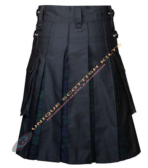 Scottish Handmade Black Watch Tartan Utility Kilt Black Cotton Hybrid - Image 4