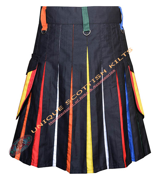 Handmade LGBTQ Cotton Hybrid Utility Kilt, Cargo pockets Rainbow Kilts - Image 4