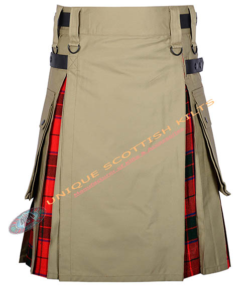 Handmade Scottish Rose Tartan Utility Kilt With Khaki Cotton Hybrid - Image 2