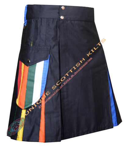 Handmade LGBTQ Cotton Hybrid Utility Kilt, Cargo pockets Rainbow Kilts