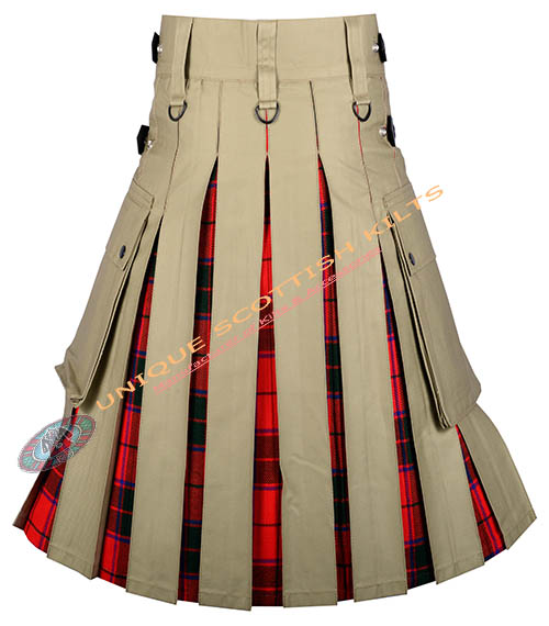 Handmade Scottish Rose Tartan Utility Kilt With Khaki Cotton Hybrid - Image 3
